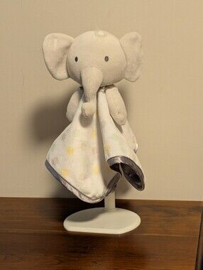 George Elephant Security Blanket Large Polka Dots Silver satin Trim Lovey Plush